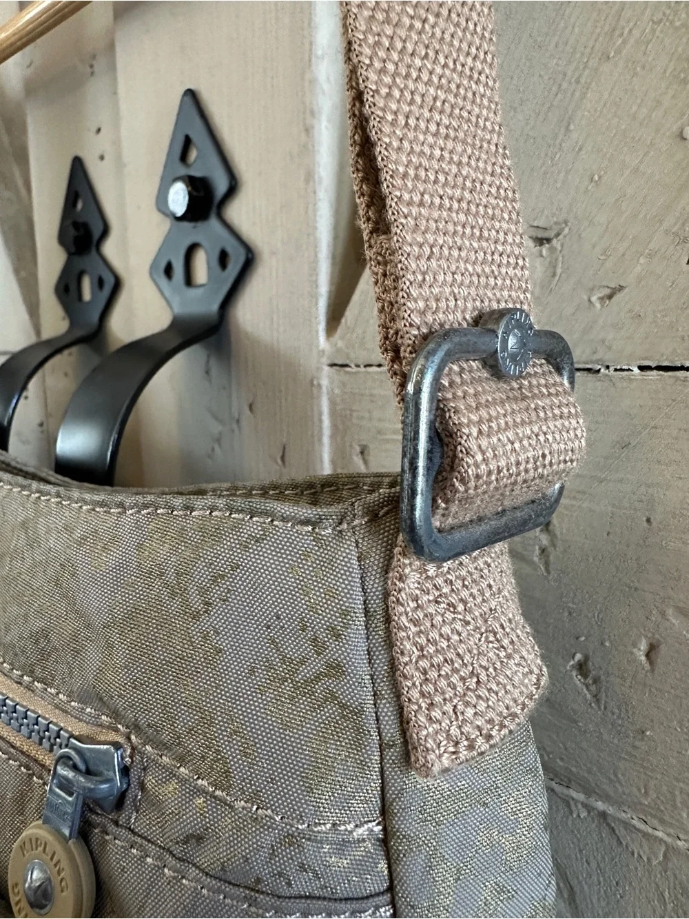 Kipling Syro Shoulder Crossbody Bag Taupe Metallic Gold